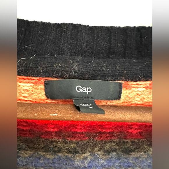 Gap lambswool cardigan with pockets women's size small dark blue bright stripes - Picture 3 of 7